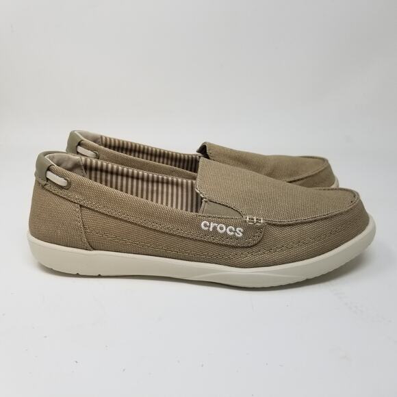 CROCS Women's Walu Canvas Loafer Size 7 Khaki/Stucco 14391 Comfort slip on Shoes - Picture 7 of 11